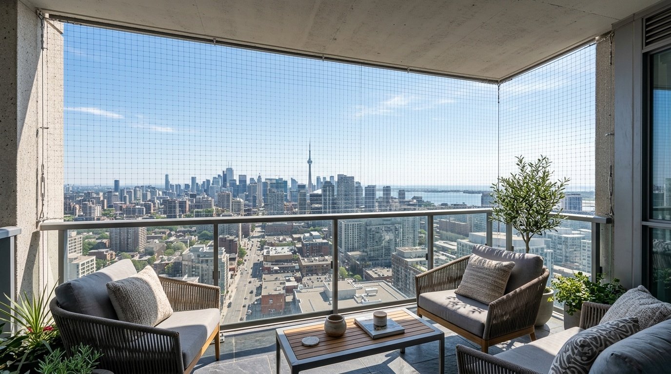 Patel Enterprise professional bird net installation on a residential balcony